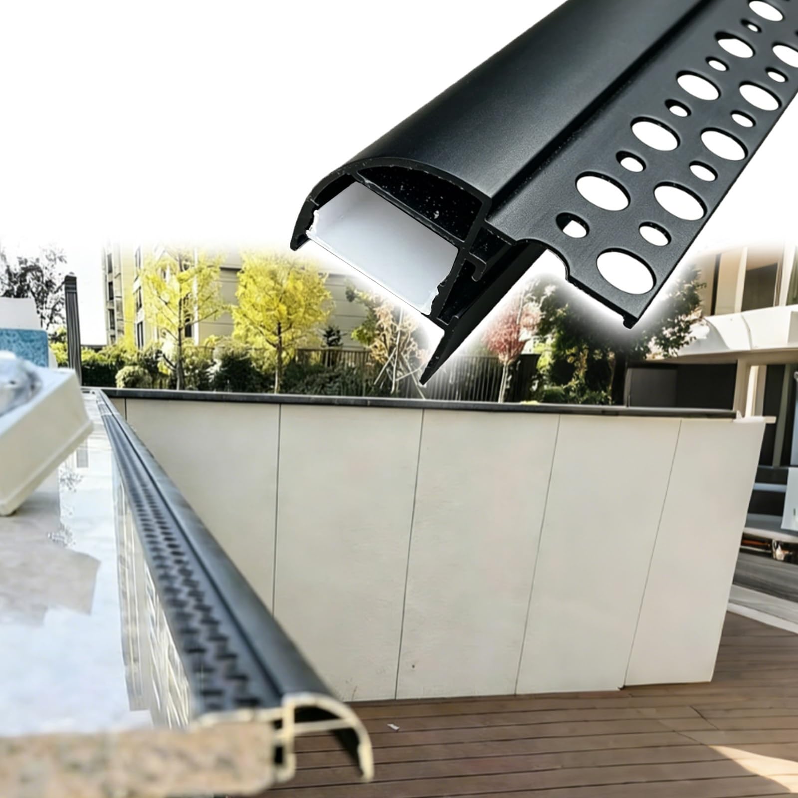 Perfil de goteo para fachadas LZMZMQ negro: deflector de lluvia e iluminación indirecta