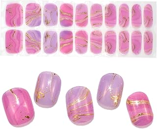 Gel Nail Stickers Gold Pink Marble Full Nail Art Wraps 20 Polish Strips Art Manicure Kits for DIY at Home