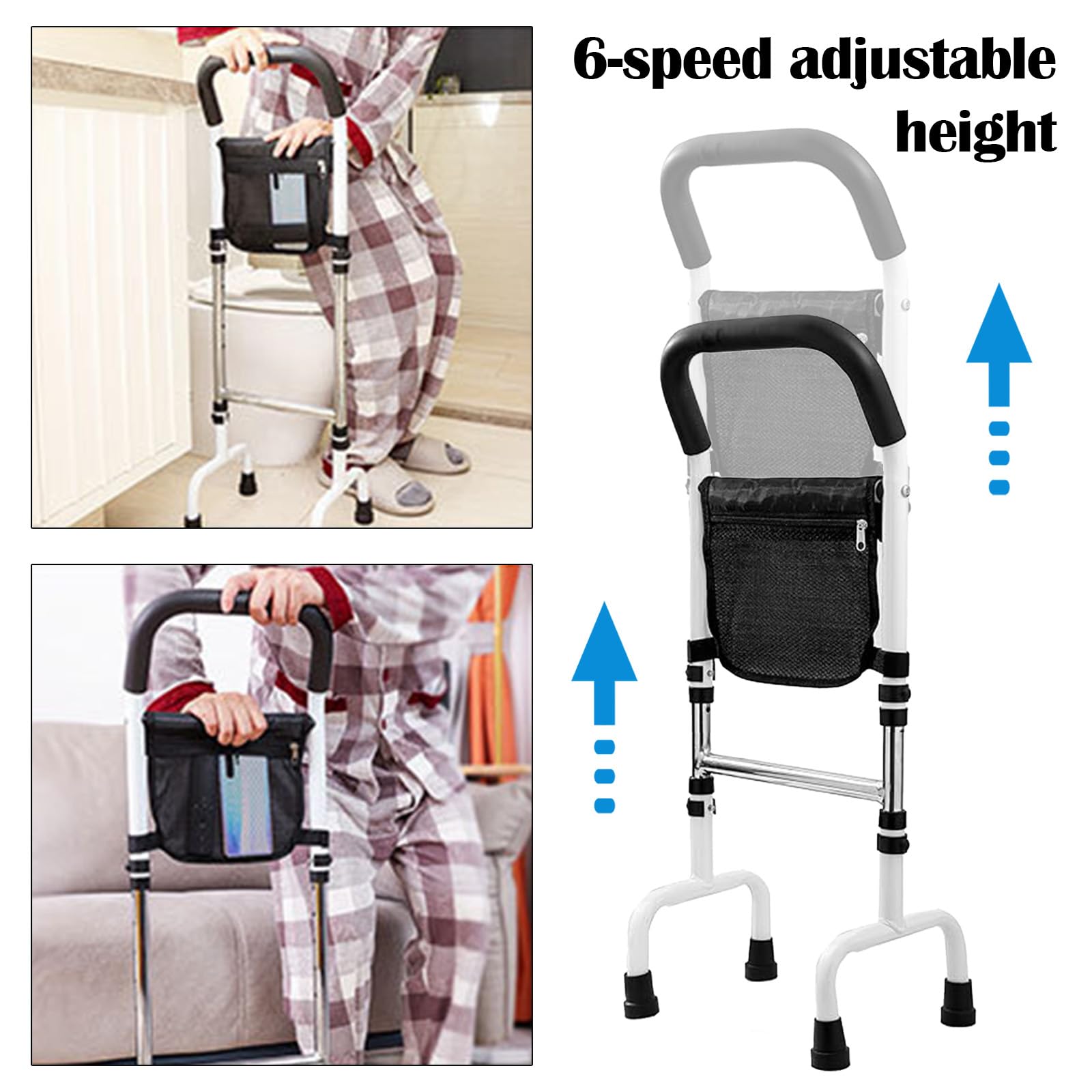Bastone Passeggio, Stampelle Ausilio Per Deambulazione Anziani Ausilio Per Sedersi Ad Altezza Regolabile Supporto Bastone Da Passeggio Quattro Piedi Ausilio Per Stare In Piedi 73 A 92cm