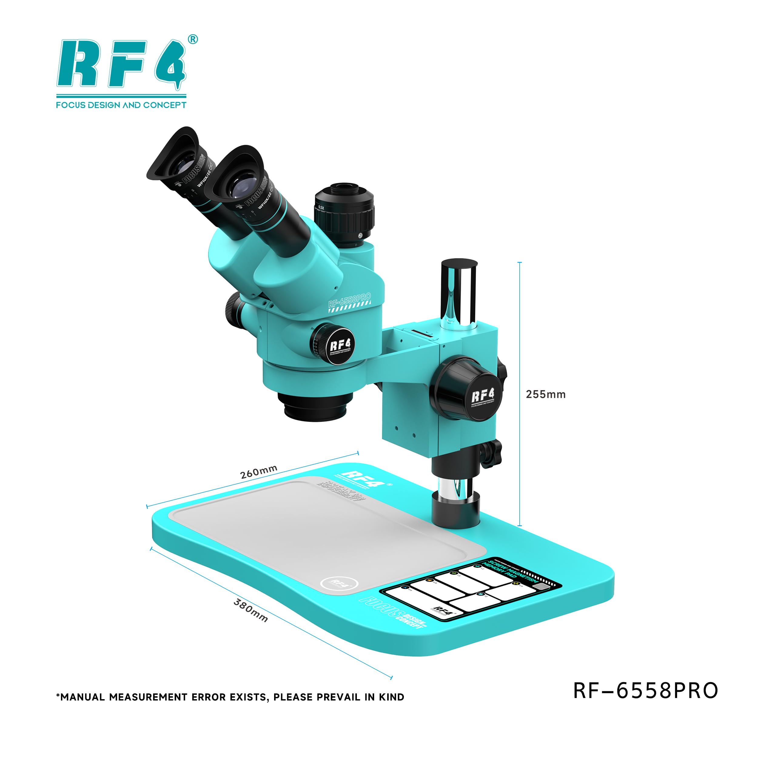 Microscopio stereoscopico trinoculare ultra HD 6558PRO con grande base, ingrandimento da 6.5X a 58X, per saldatura PCB e telefoni, microscopio a grande campo visivo (RF-6558PRO senza fotocamera)