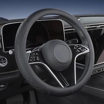 Leather Steering Wheel Cover Compatible with Toyota Tacoma Tundra 4Runner Sequoia 2/4 Door SR5 Trail Limited Platinum TRD Pro Off Road 4x4 Sport SUV Truck Accessories, 2026 Black 15 12-16