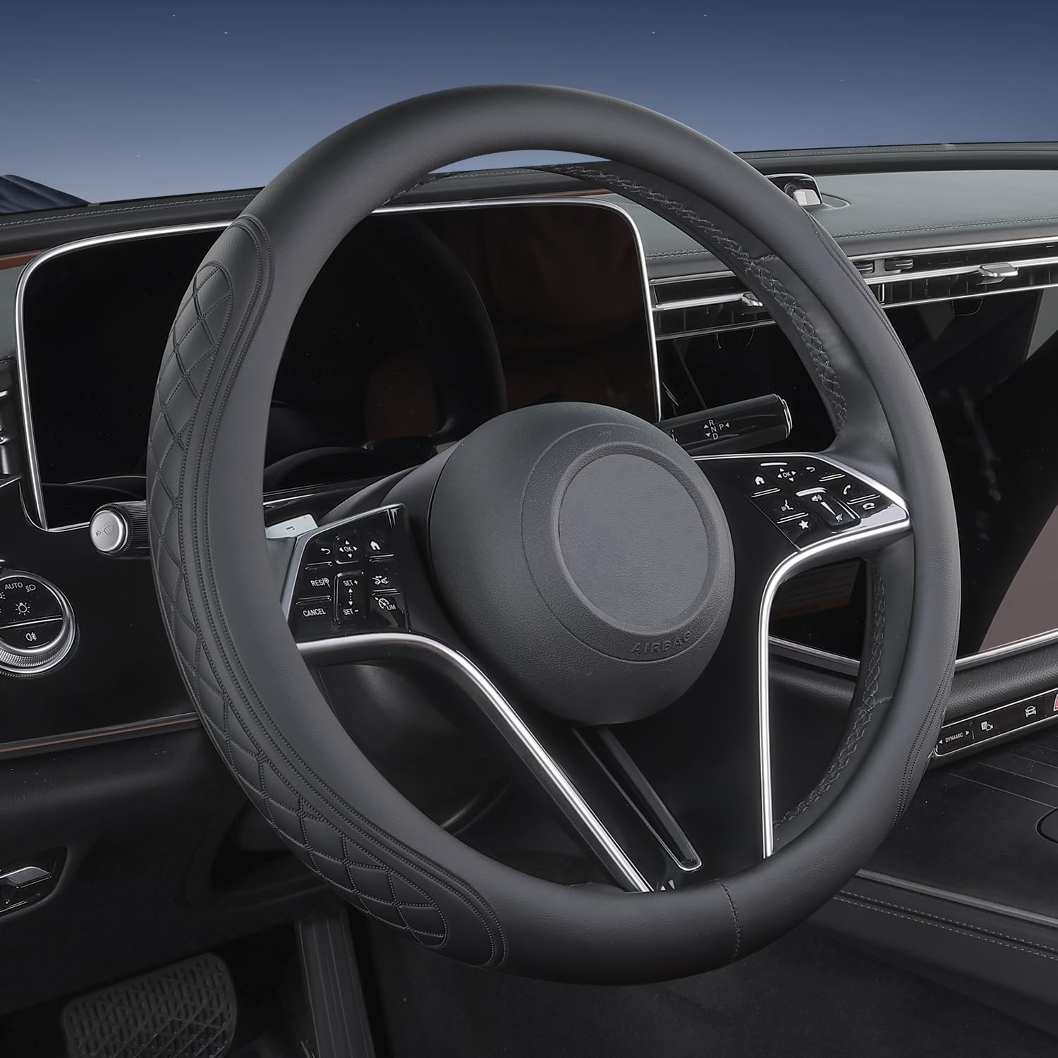 TAUYANG Leather Steering Wheel Cover for Ford F150/F-150 F250 F350 Super Duty Expedition Raptor XL XLT Lariat King Ranch Platinum Limited Lightning