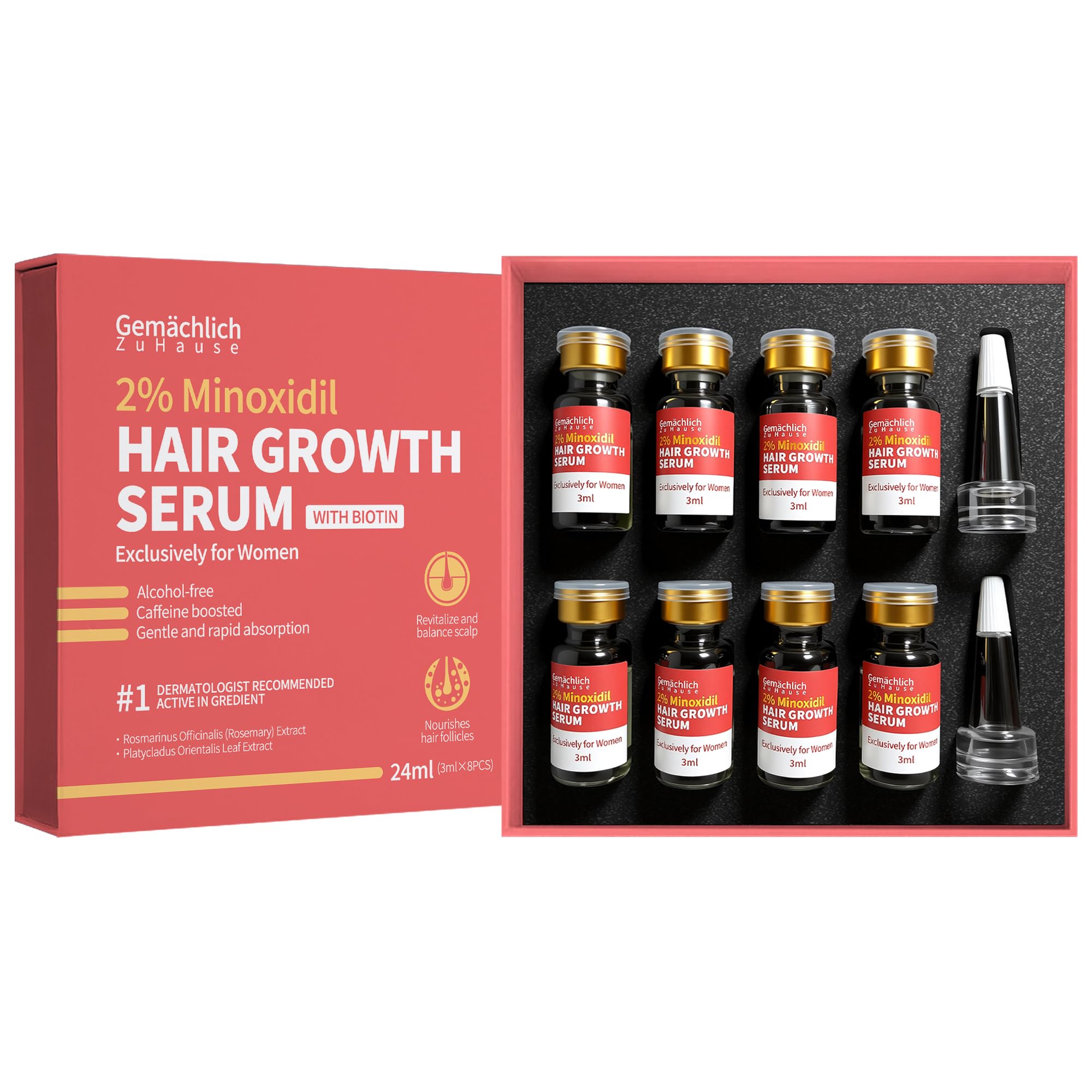Minoxidil for Women Hair Growth with Biotin Extra Strength Topical Minoxidil Serum Solution with Rosemary for Hair Regrowth
