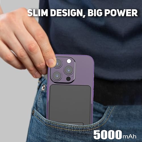 Miniatura 5 de Cargador portátil magnético de 5000 mAh, banco de energía portátil inalámbrico con enchufe de CA, batería compatible con Magsafe, iPhone 1515 Pro15