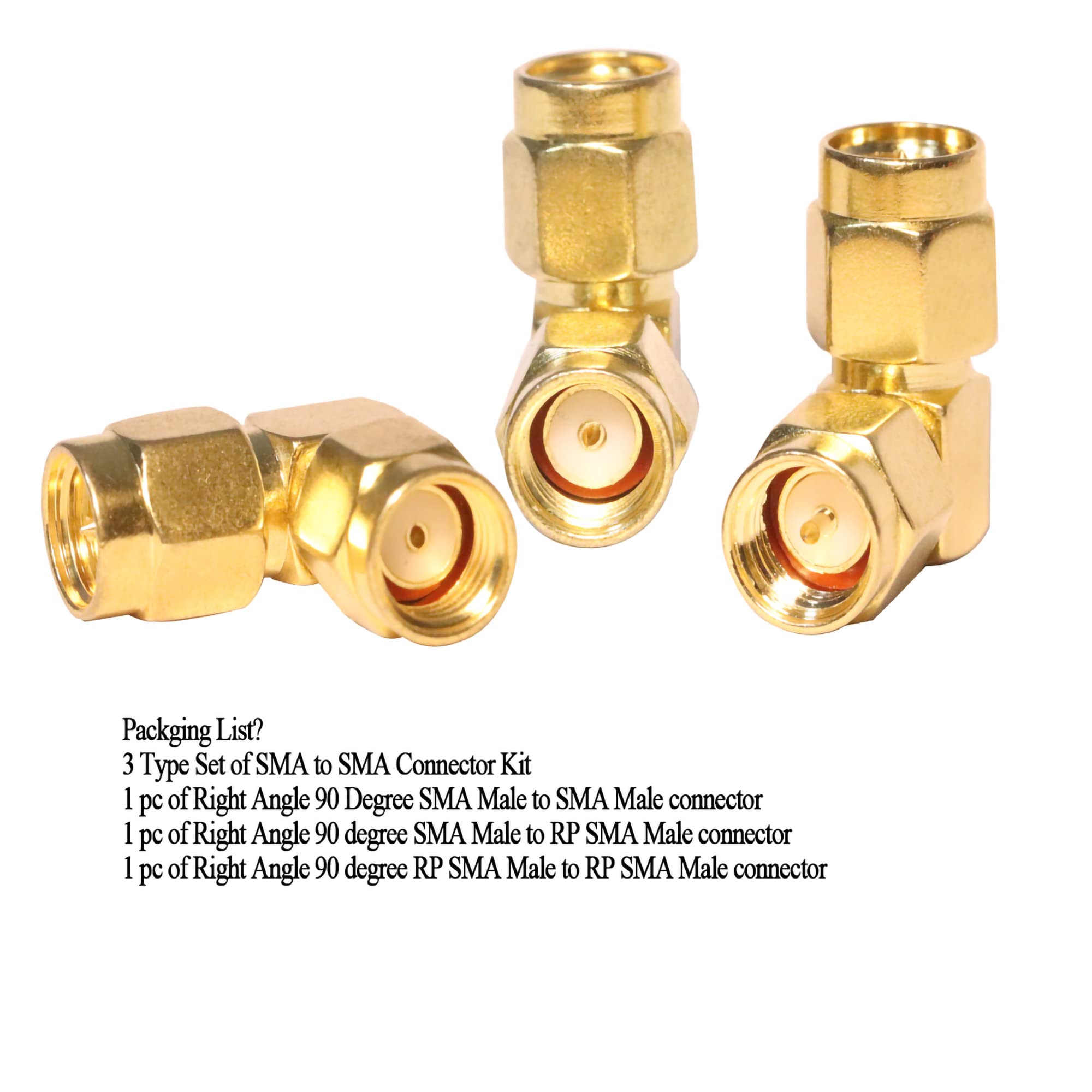 TUOLNK SMA maschio a SMA maschio Kit connettore ad angolo retto da 90 gradi SMA maschio a RP SMA maschio Connettore coassiale 90 gradi SMA maschio Adattatore convertitore Confezione da 3