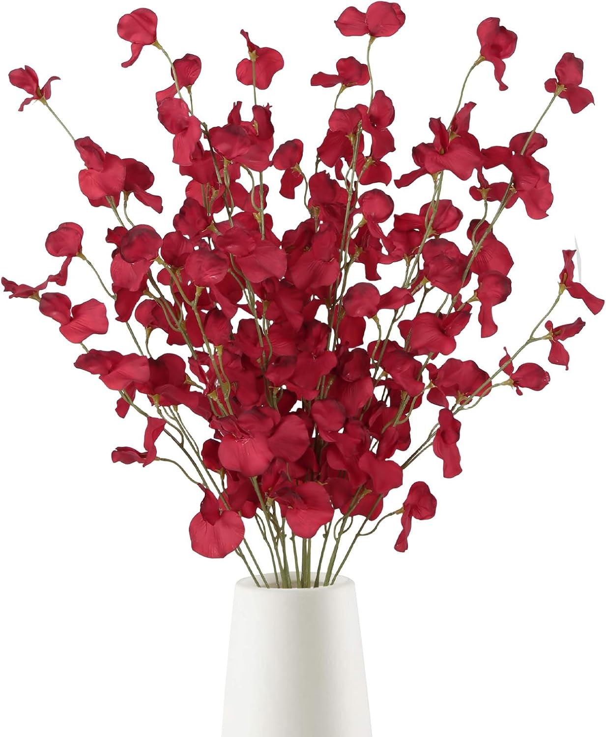 IPOPU 8PCS White Sweet Pea Flowers Artificial 39" Tall Fake Flowers Faux Silk Flowers Long Stem Artificial Flowers for Tall Vase Wedding Party Home Decoration(White)