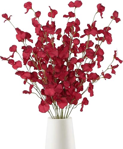 IPOPU Sweet Pea Flowers Artificial,8PCS Red Flowers 39" Faux Flowers Bulk Long Stem Artificial Flowers for Tall Vase Wedding Party Home Decoration(Red)