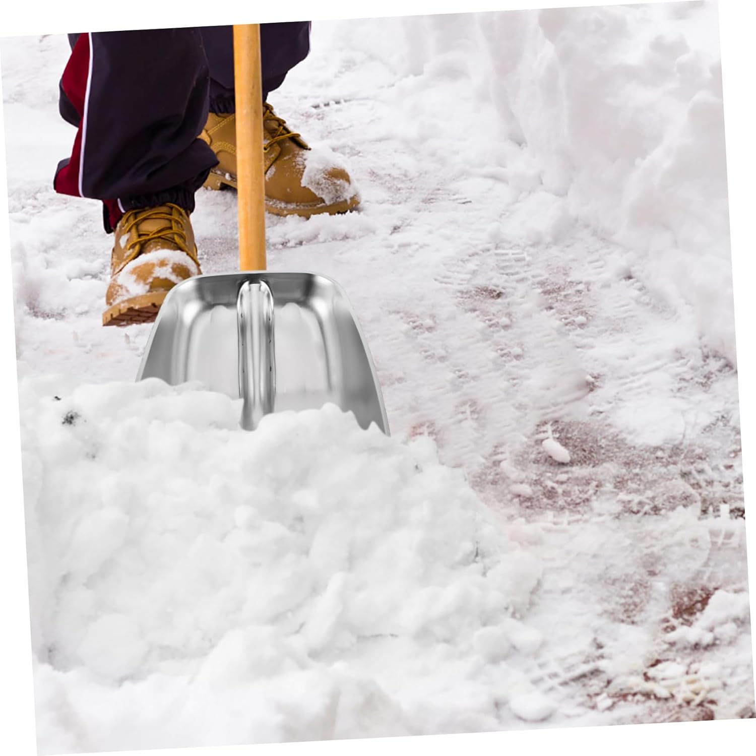 Amosfun Stainless Steel Heavy Duty Snow Shovel for Efficient Outdoor Snow Removal Portable Tool for Driveway and Farming Weatherproof Design