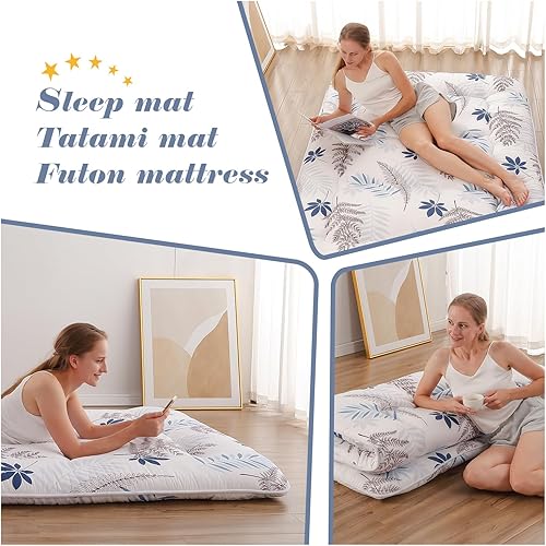 Miniatura 98 de Colchón japonés de suelo, colchón futón con bolsa de almacenamiento portátil, colchón enrollable grueso de tatami adecuado para campamento, Un negro