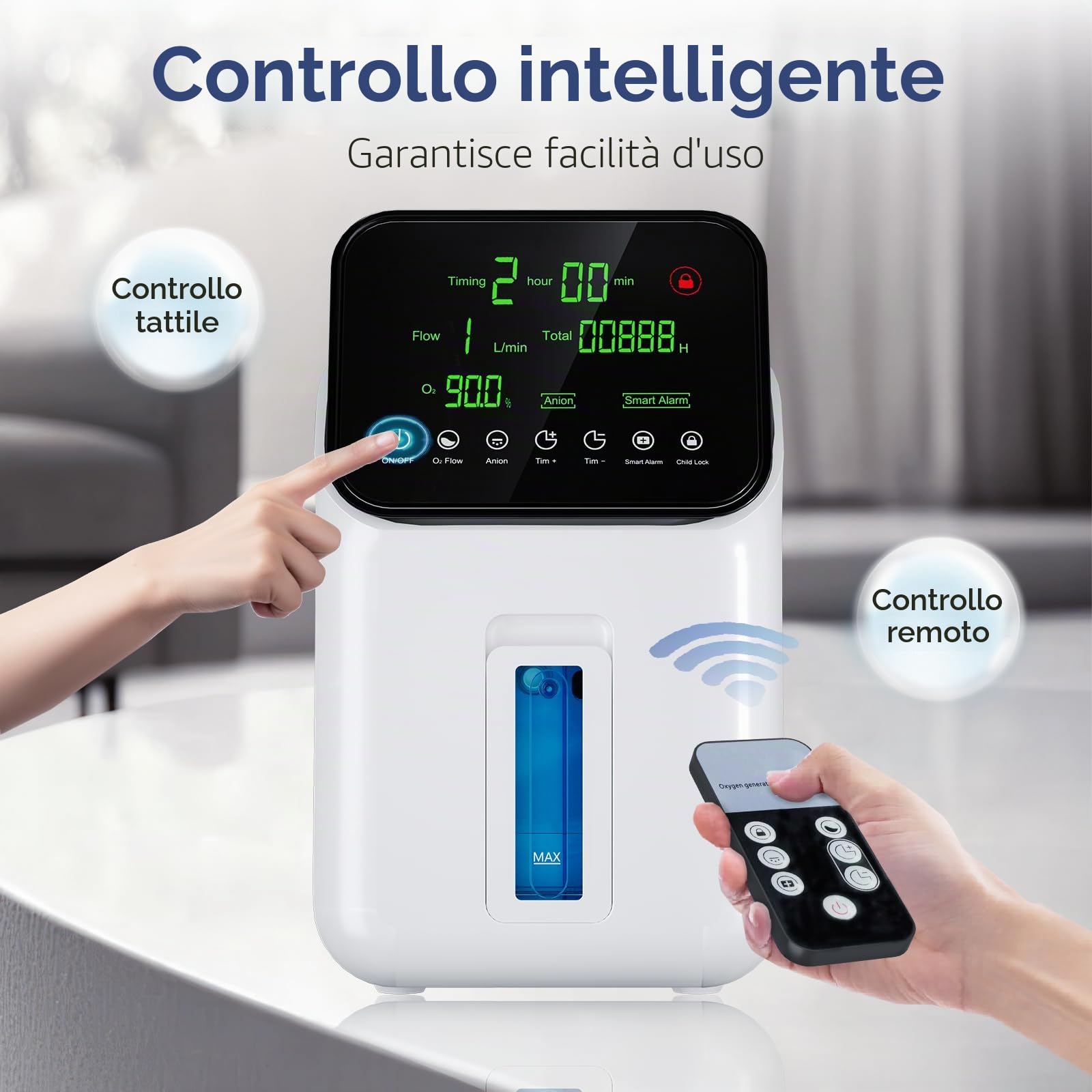 Concentratore di ossigeno portatile,Concentratore di ossigeno Xandoril per uso domestico,1-7l/min,90% Concentratore di ossigeno ad alta concentrazione,Dispositivo di ossigeno muto per la casa