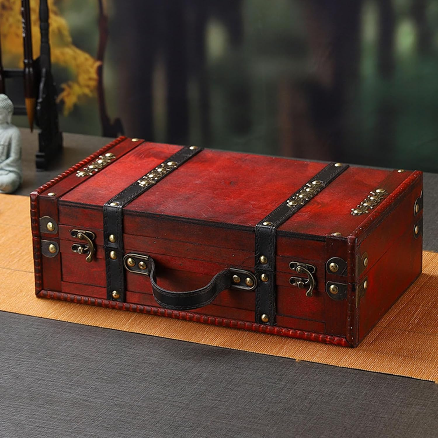 レトロスタイル 頑丈な木製収納ボックス ジュエリーや小物用 職人技とエレガントなチャーム付き