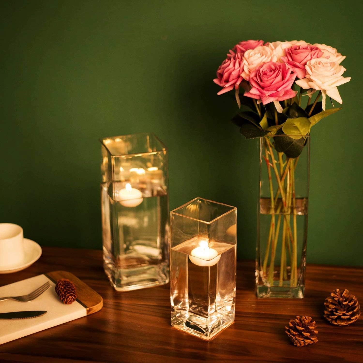 Tall Square Vase Home Decorative Flower Glass Vase Wedding Party Table Centerpieces, Lanterns Candle Votive Holder
