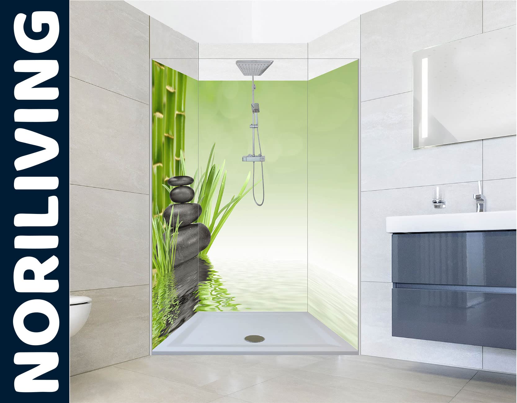 NORILIVING Duschrckwand Fliesenersatz Dusche 100x200 cm Motiv Zen Steine  Bambus | Duschwand ohne Bohren 3 teilig | Wandverkleidung Bad  Aluverbundplatte 3 mm : Amazon.de: Baumarkt