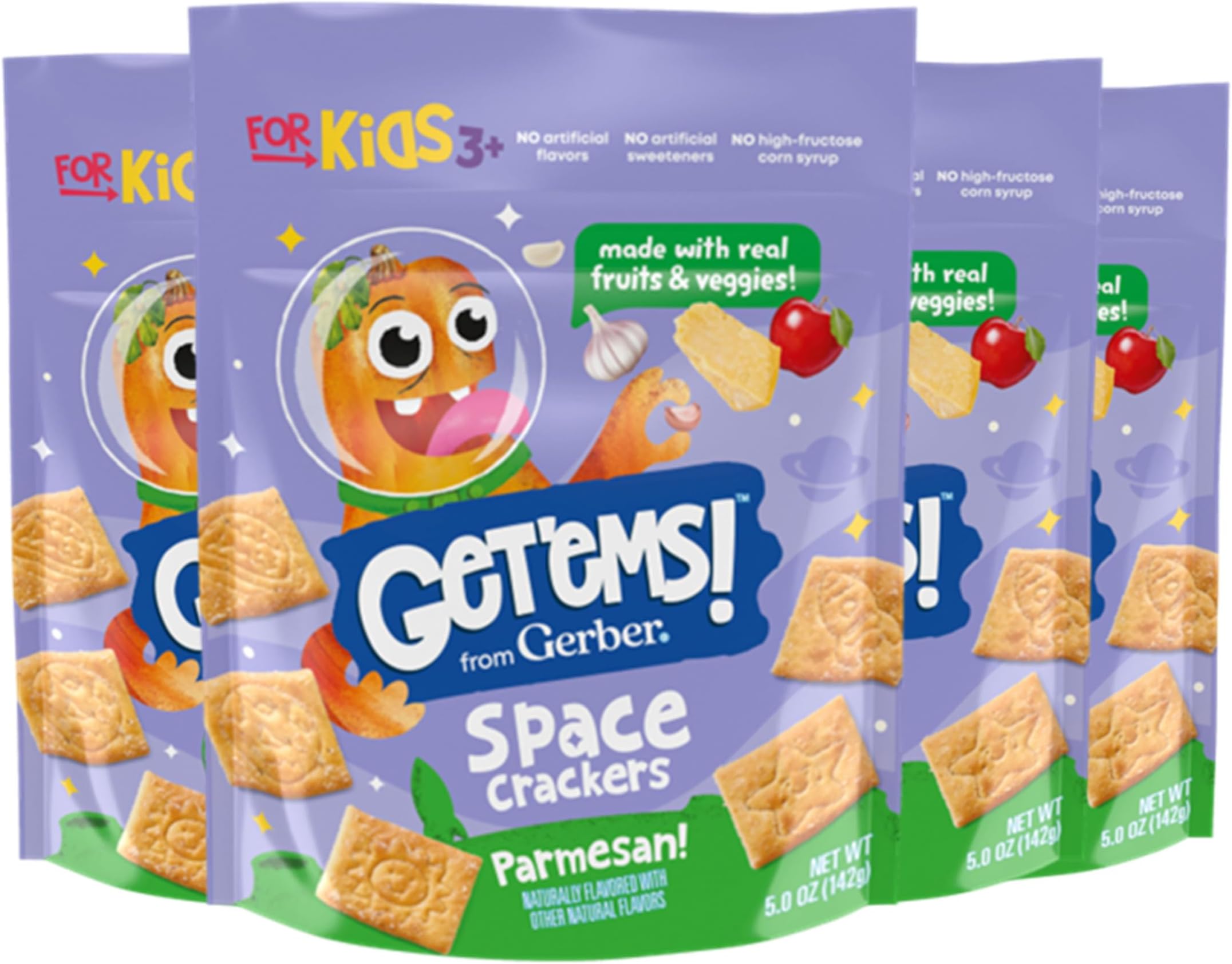 - Get'ems! from Gerber, Snacks for Kids, Parmesan Space Crackers, Made with Real Veggies & Fruits, Iron & Vitamin E - 4 pack