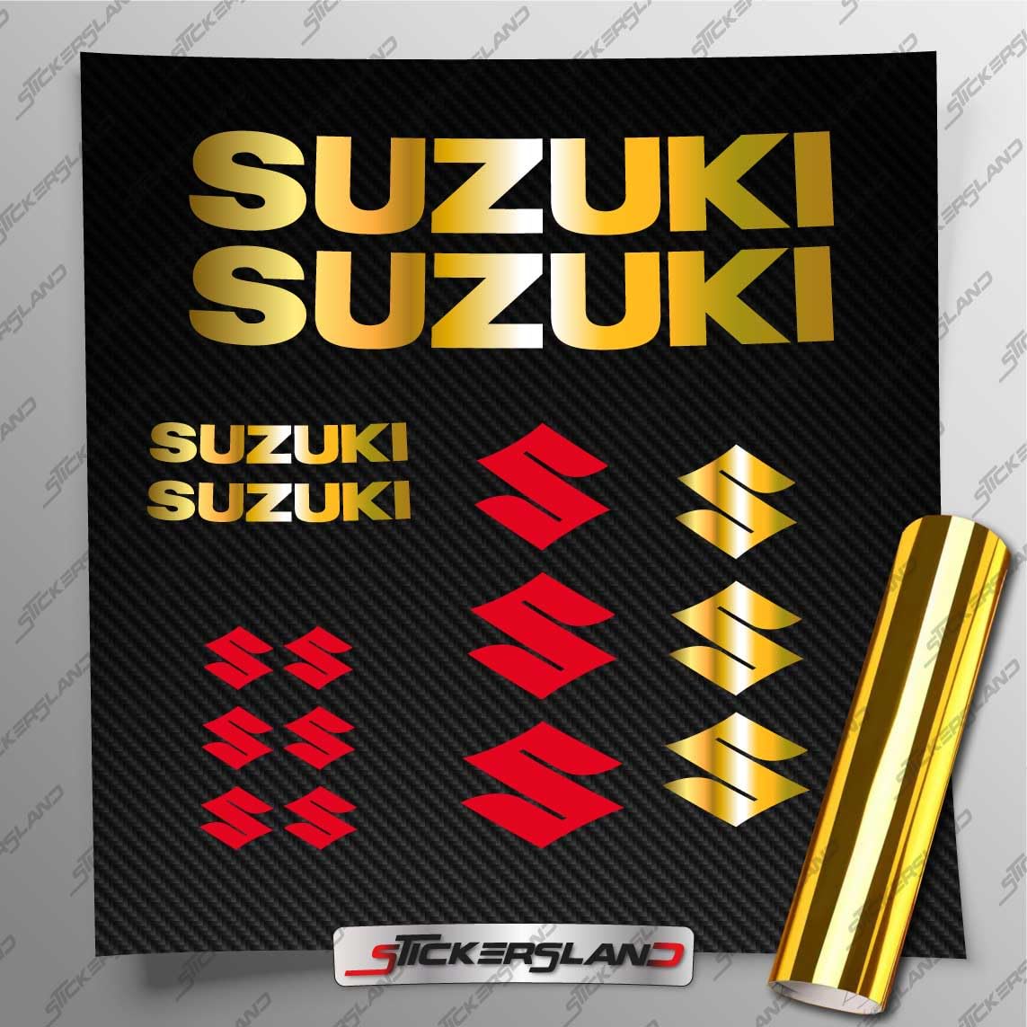 Autocollants moto Suzuk chrome doré Stickersland effet miroir