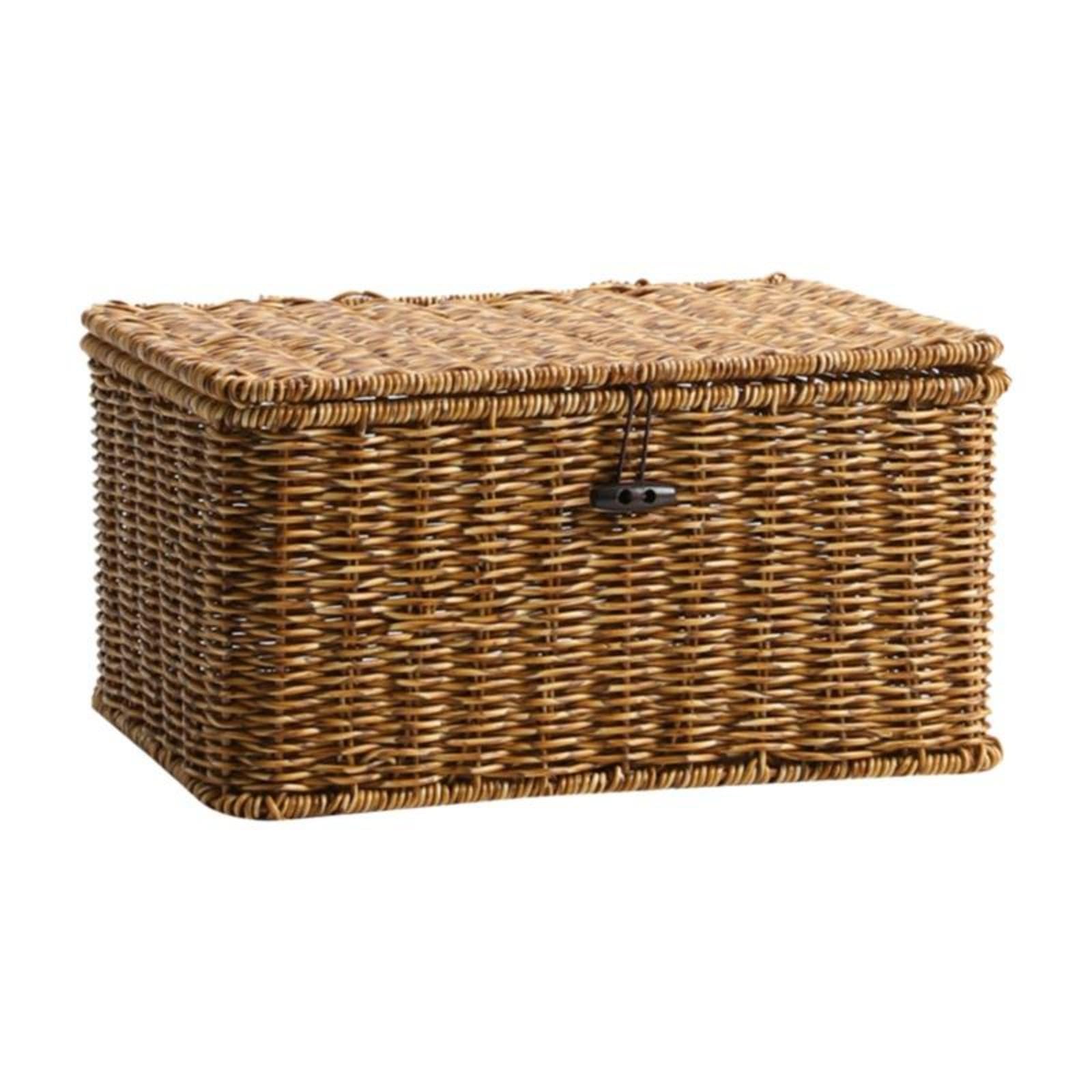 Rattan Storage Box, Woven Organizer with Lid, Square Desktop Basket, Home Decor 29x21x15cm Dark Coffee