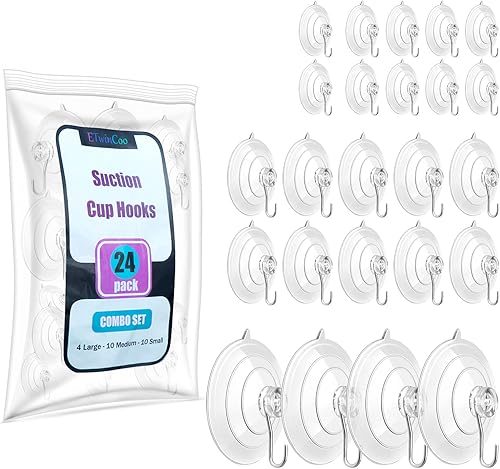 ETwinCoo Paquete de 24 ganchos multiusos, juego de ventosas para ventana más fuertes con ganchos (4 grandes, 10 medianos, 10 pequeños)