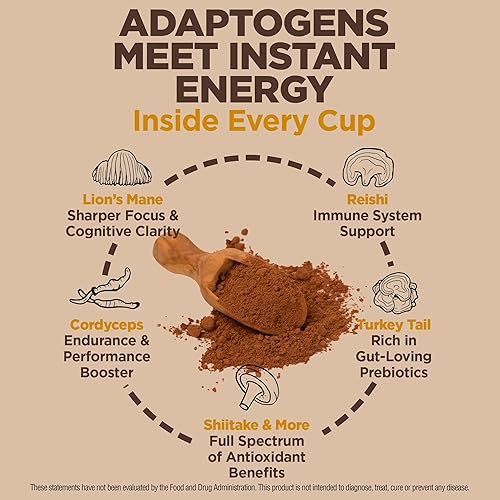 Miniatura 4 de Rapid Fire Café de hongos con 10 hongos adaptogénicos, café instantáneo para una mejor energía, enfoque, digestión, inmunidad con melena de león y