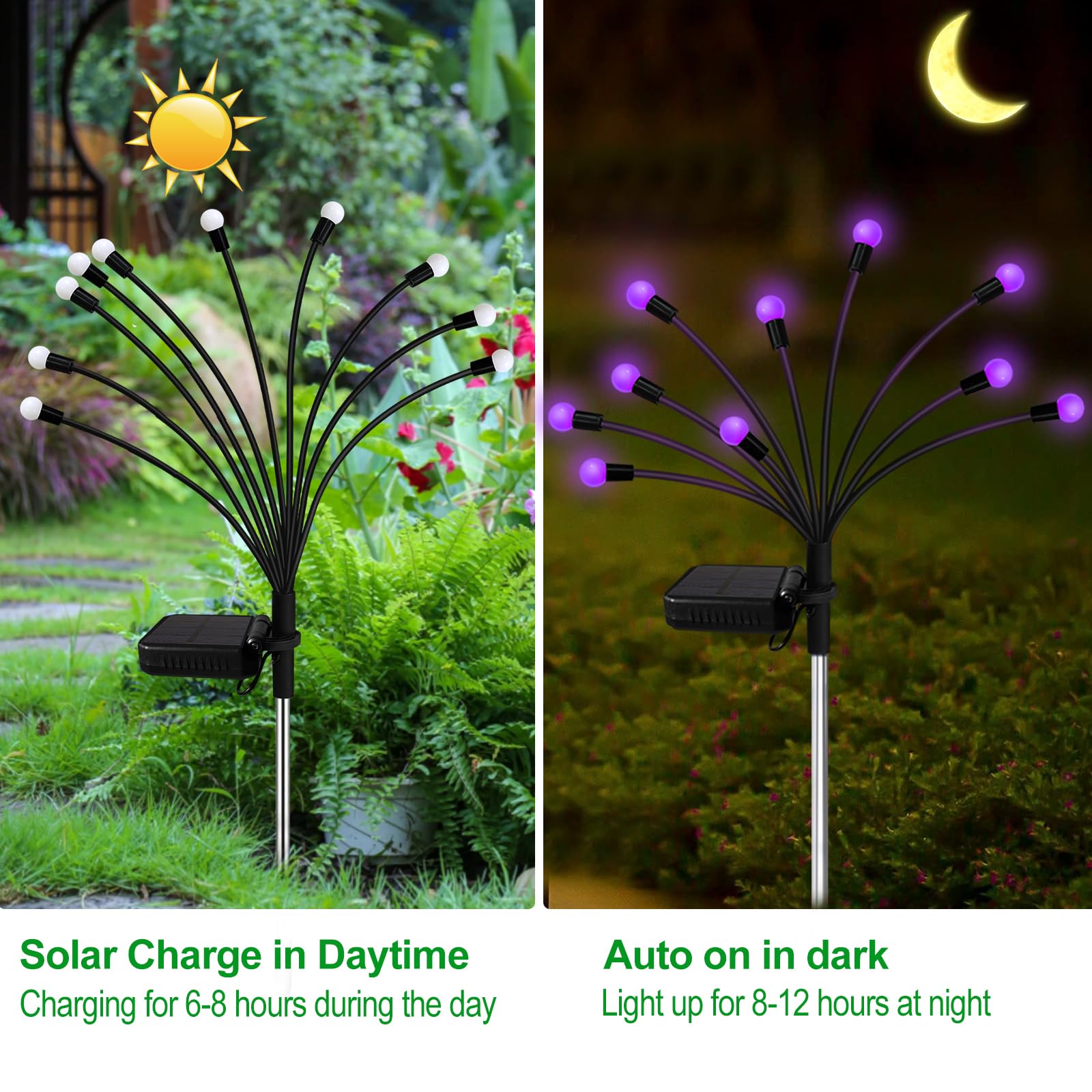 Solar-Gartenleuchten für den Außenbereich, 2 Stück, verbesserte 10 LED-Solar-Lichter, Glühwürmchen-Lichter, wasserdicht, für Außenbereich, Hof, Terrasse, Gehweg, Halloween, Weihnachtsdekoration
