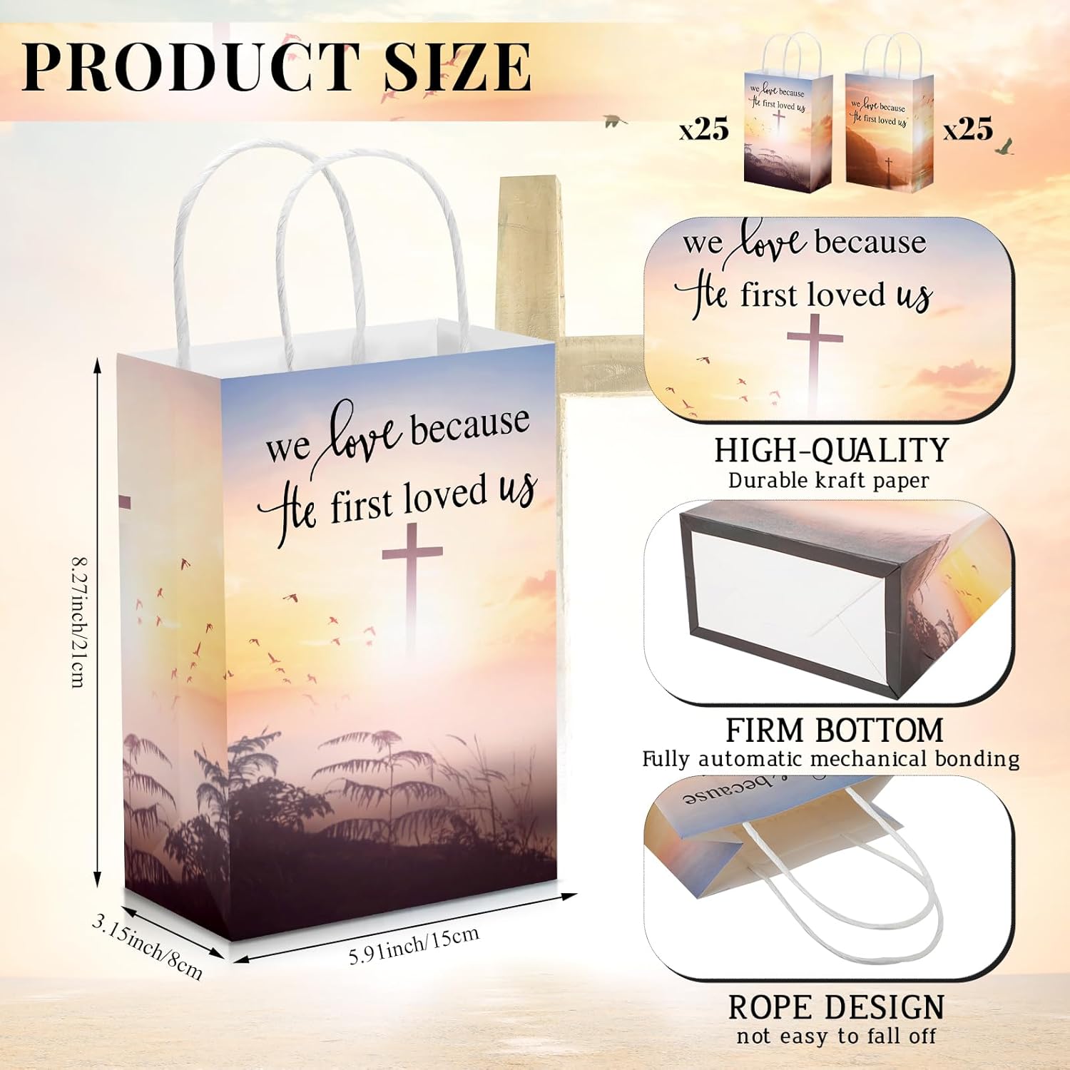 Zhanmai 50 Pcs Christian Gift Bags Bulk with Handles Bible Verse Religious Baptism Paper Bags Gift for Men Women Church Party 5.91 x 3.15 x 8.27 Inches - Image 2