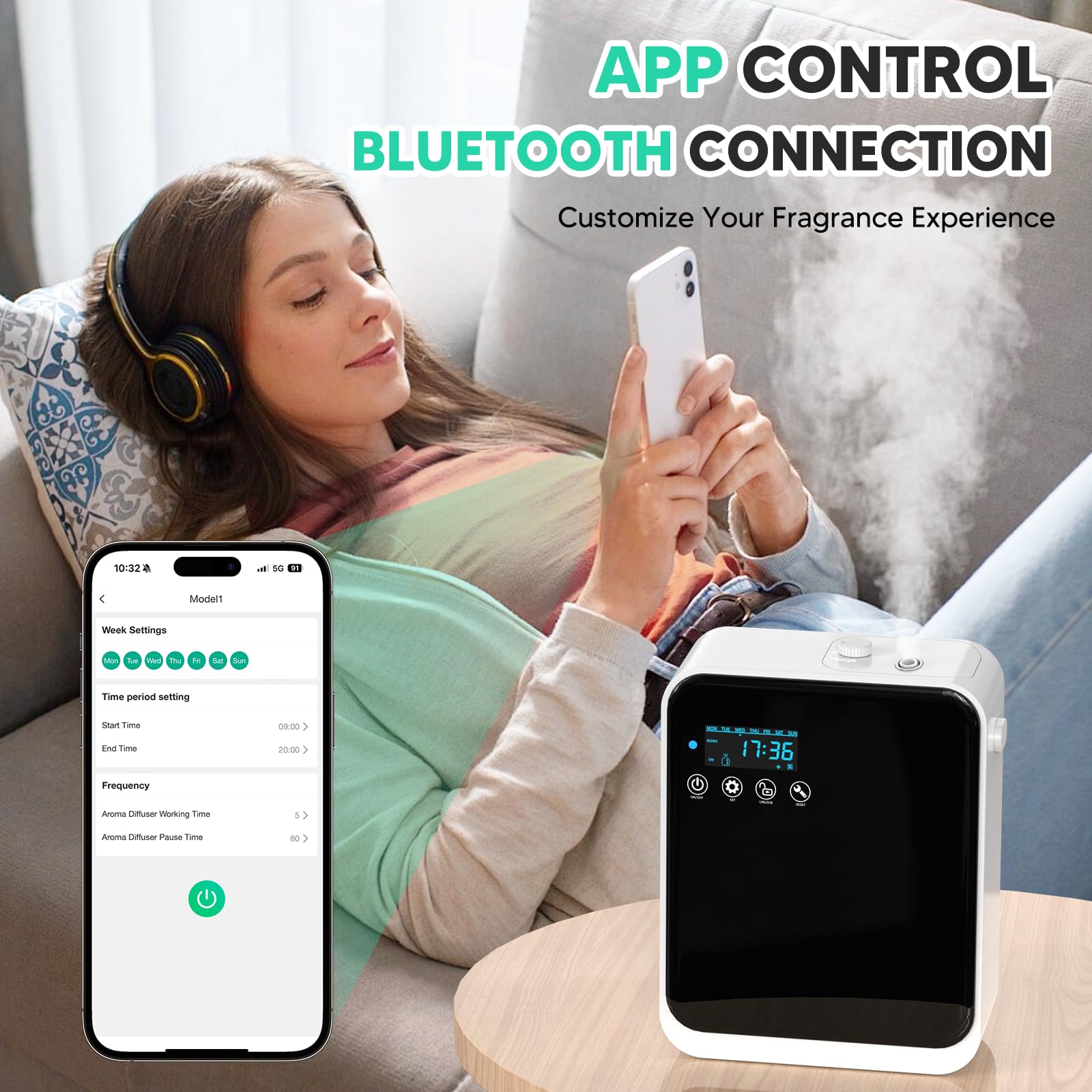 Difusor Aceites Esenciales Sin Agua, ShinePick Difusor Aceites Esenciales con App Inteligente Gran Capacidad de 240ml Cobertura de 1500 ft² para Hogar, Dormitorio, Oficina, SPA y Hotel