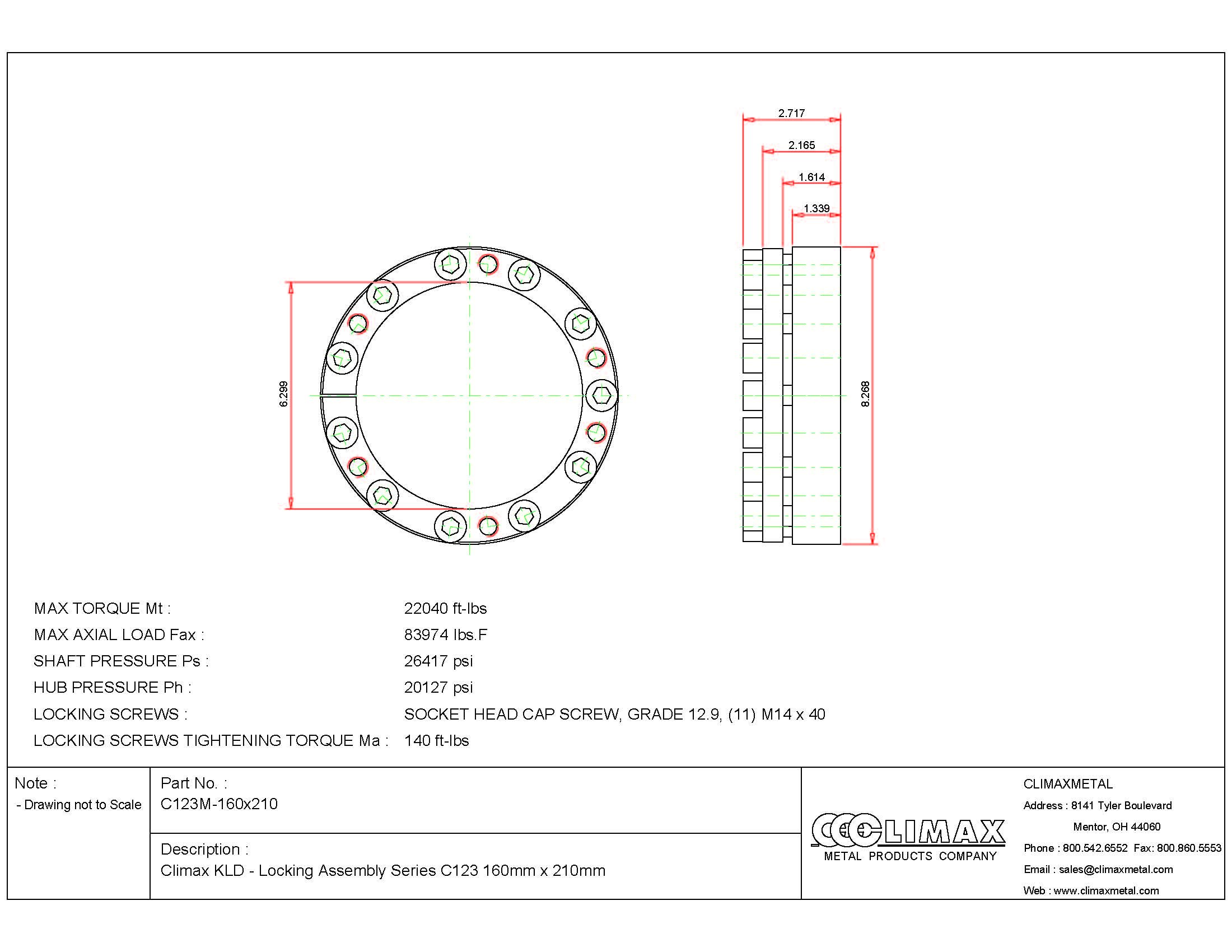 Climax Metals C123M-160X210 Series 123 Locking Assembly, Steel, 6.3