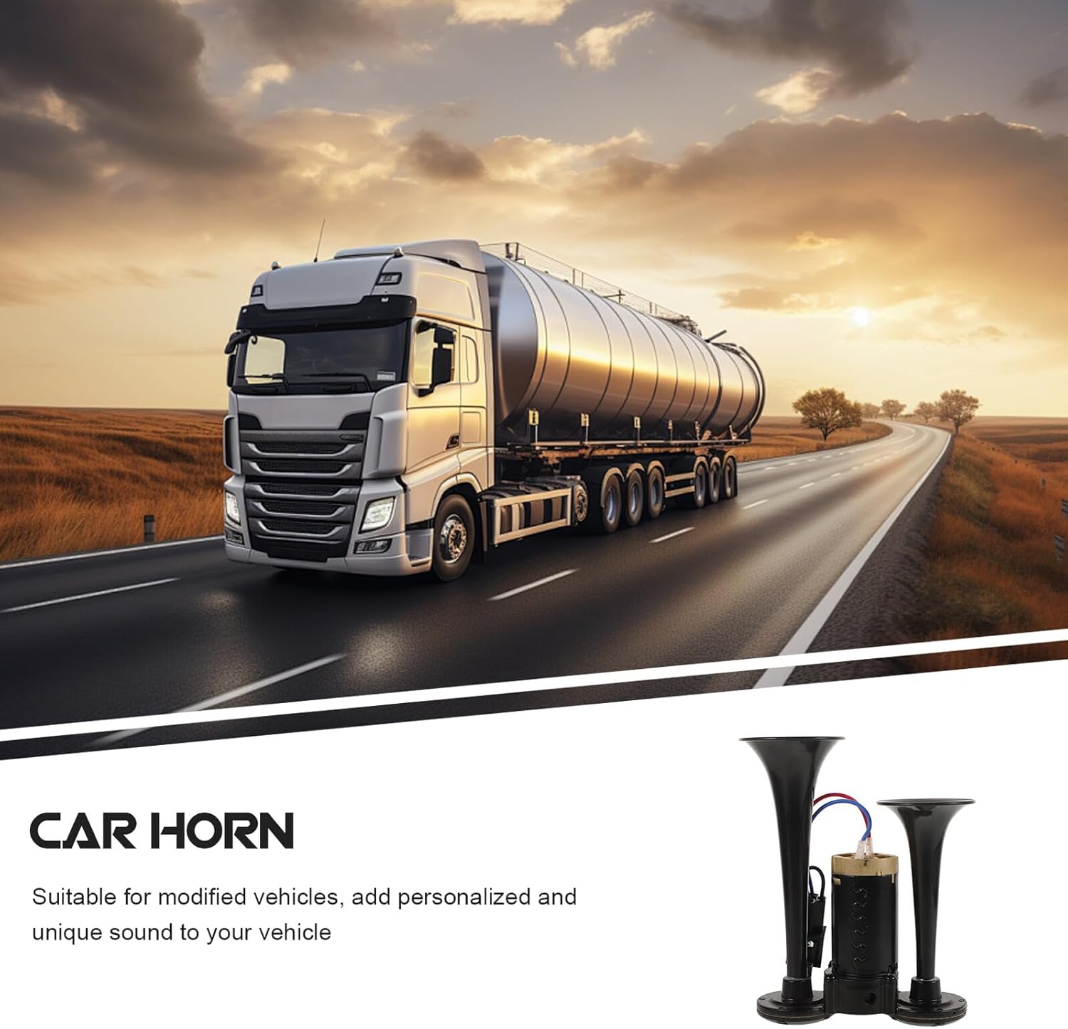 Electric Air Horn Truck Horn Kit Dual Trumpet 135db Loud Black 24v Universal for Cars Boats Motorcycles and Trucks