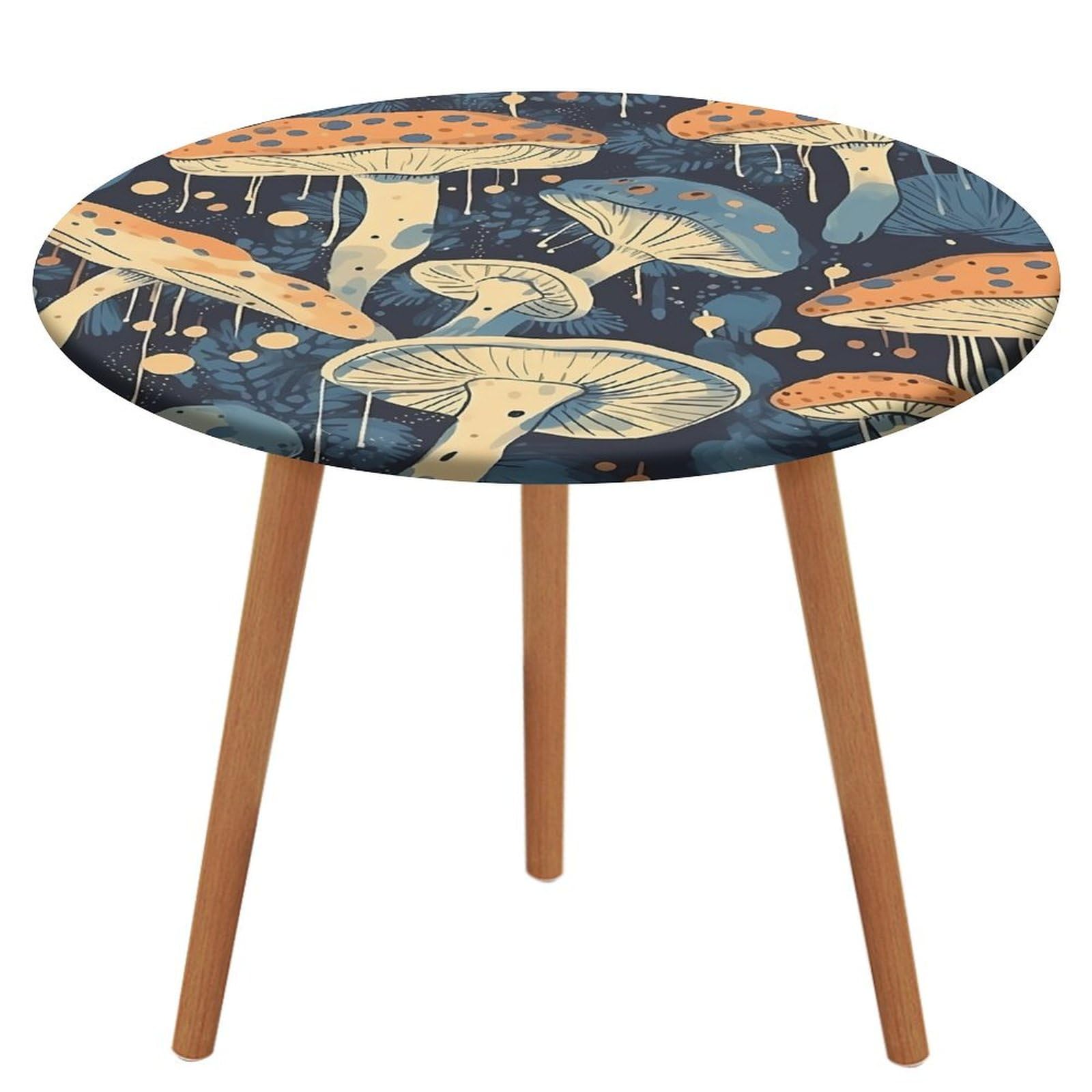 Nappe ronde de banquet motif champignon, textile extensible et finitions soignées