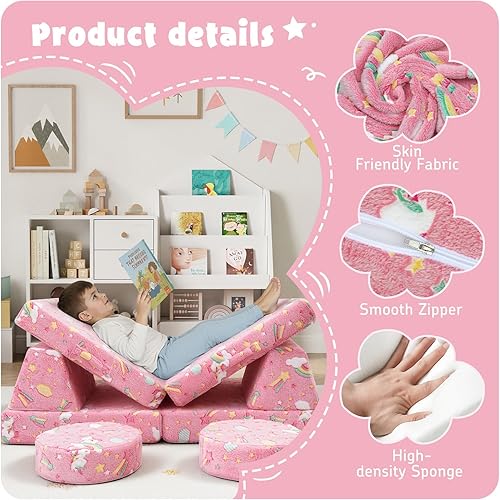 Miniatura 62 de MeMoreCool Sofá modular para niños de 1 a 3 años, 8 piezas de dinosaurio que brilla en la oscuridad, sofá de espuma para niños, juego convertible