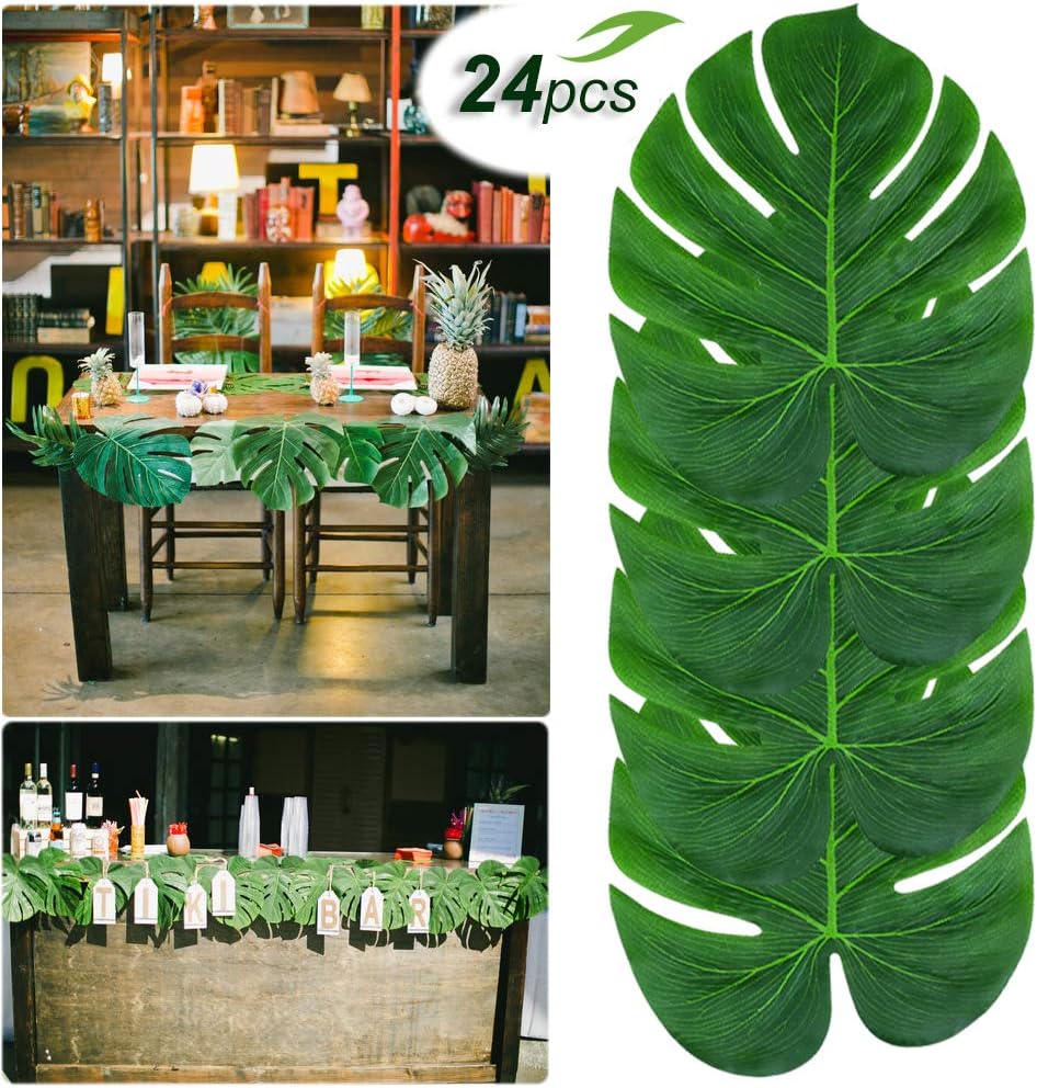 24pcs 14'' Palm Leaves Tropical Party Decorations Big Artificial Monstera Leaves Green Garland Decor Tropical Leaf Placemats Impress Your Big Day by Gooidea