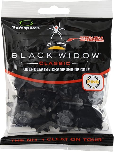 SOFTSPIKES Black Widow Cleat (PINS), Black, resealable bag of 1 set