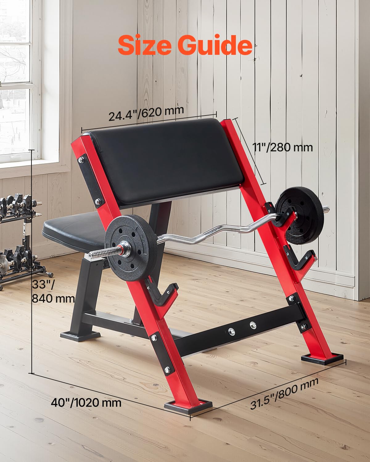 VEVOR Banco de Curl Predicador, Bancos de Entrenamiento de Fuerza, Carga de 300 kg, Equipo de Fitness para Gimnasio en Casa, Estación de Bíceps con Mancuernas y Barra Aislada con Brazo Sentado