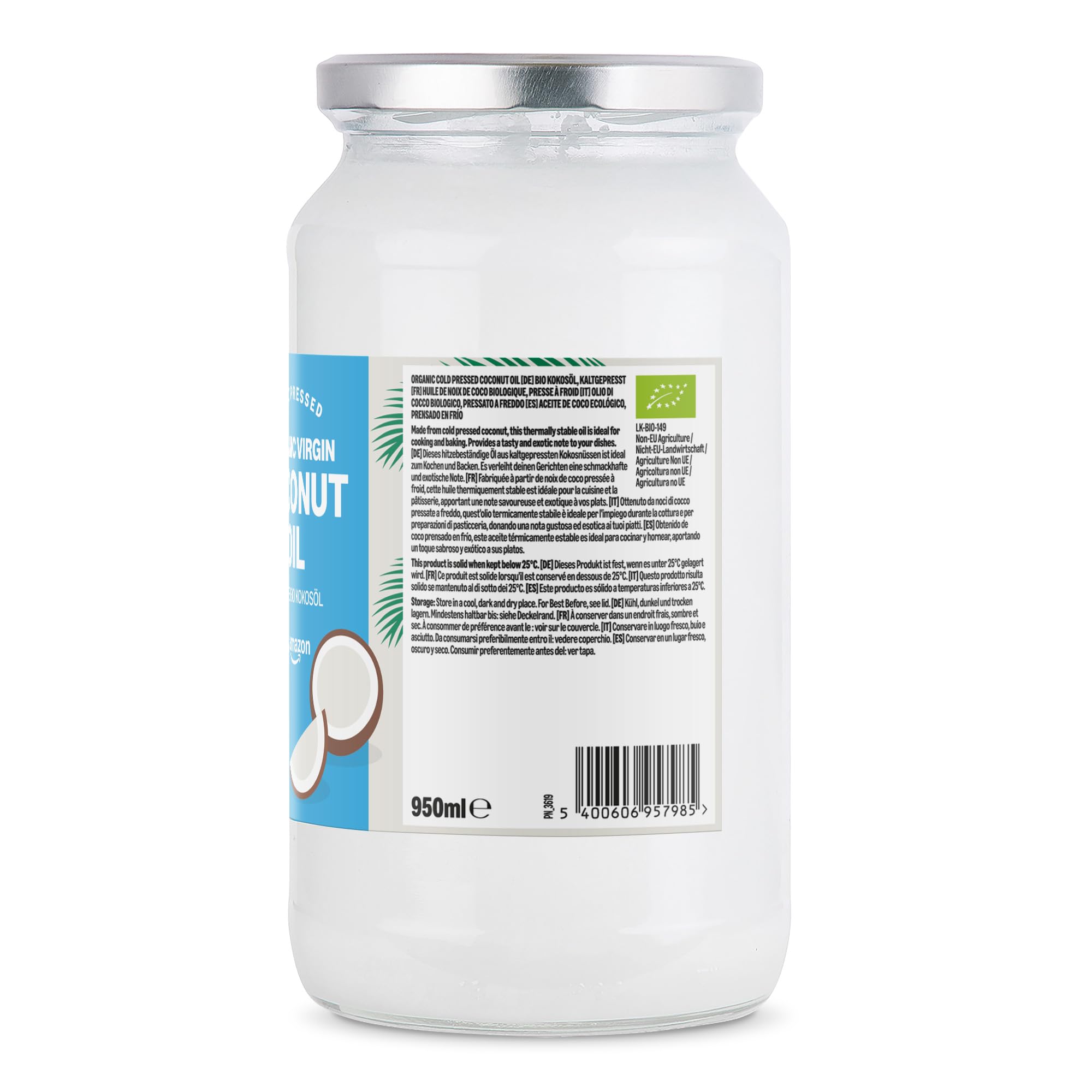 Aceite de coco virgen ecológico by Amazon, 950 ml