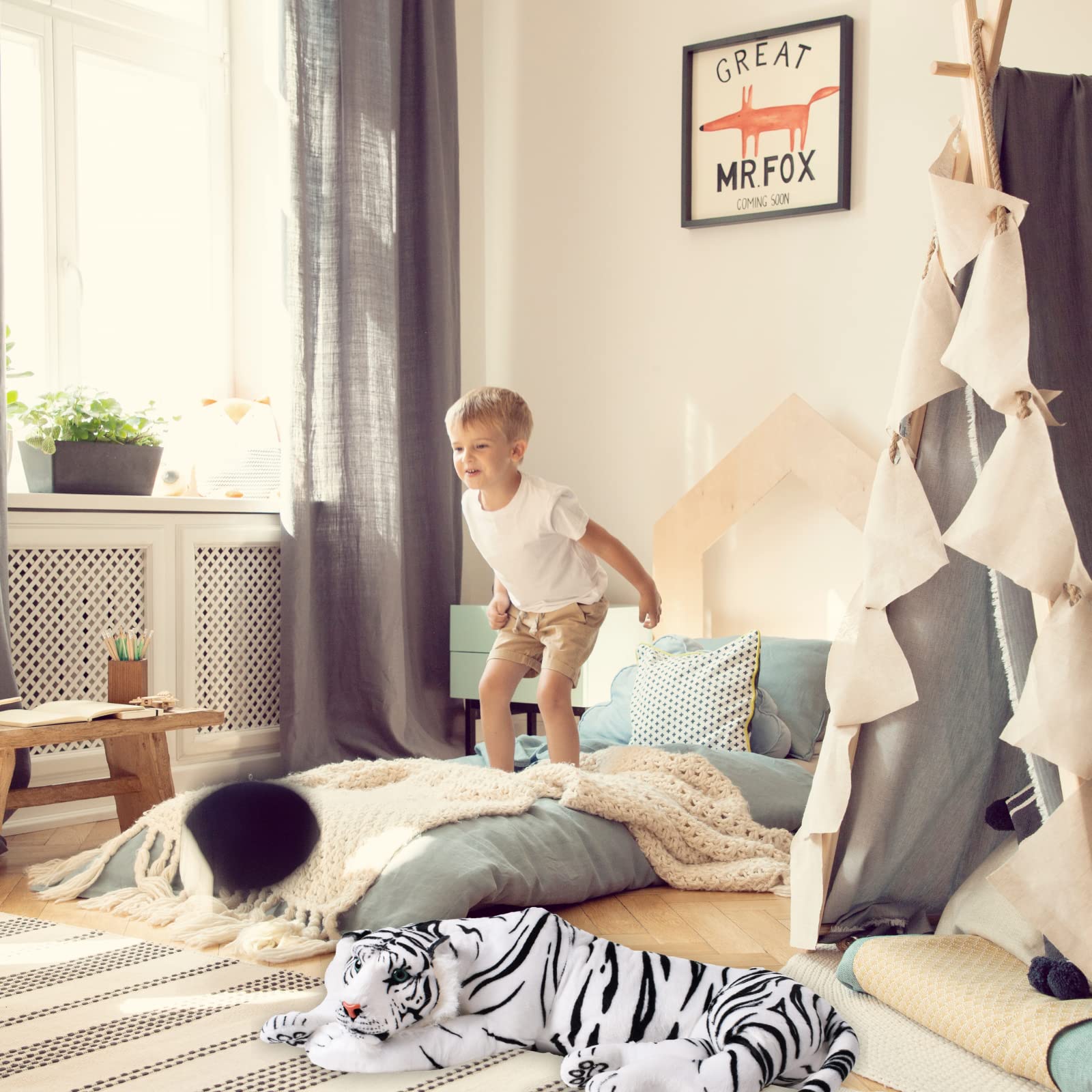 TE-Trend Peluche de Tigre XL, 90 cm, Gigante para Aventuras imaginativas, Gran Juguete y decoración, Peluche para niños y Adultos, Tigre Gigante, XXL