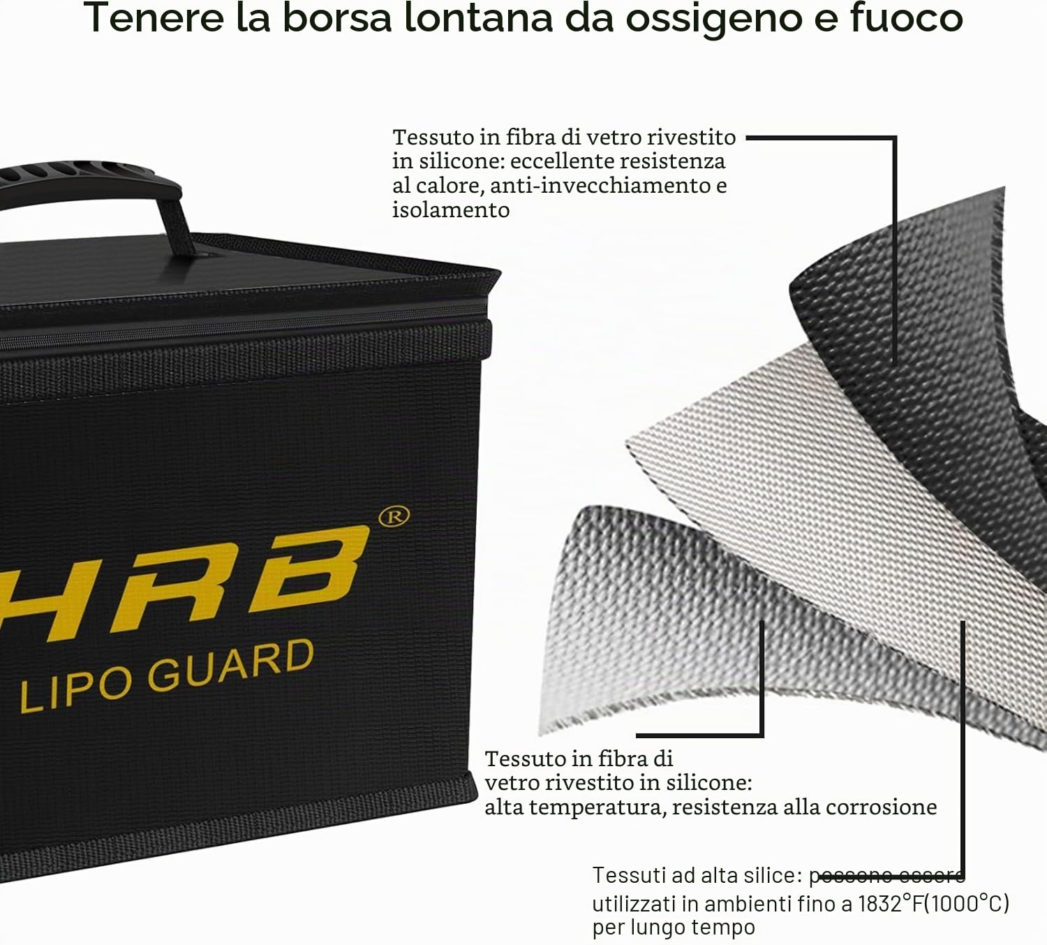 HRB Lipo Bag ignifugo, custodia per batteria Lipo sicura, materiale di qualità migliorato, scatola di sicurezza con grande capacità per la ricarica e la conservazione di batterie per radiocomandate