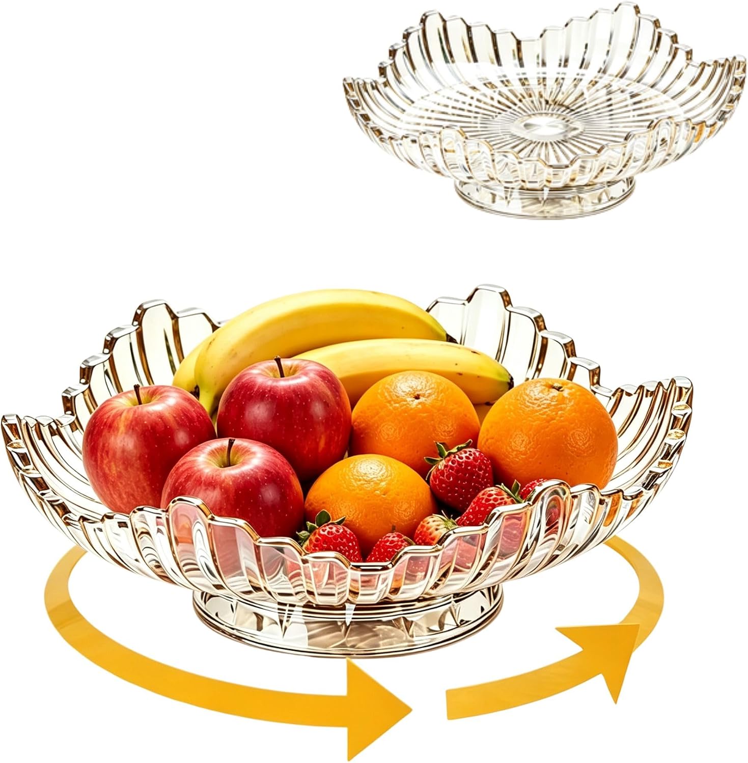 Rotatable Crystal Glass Fruit Bowl, Extra Large Flower Tray 12In