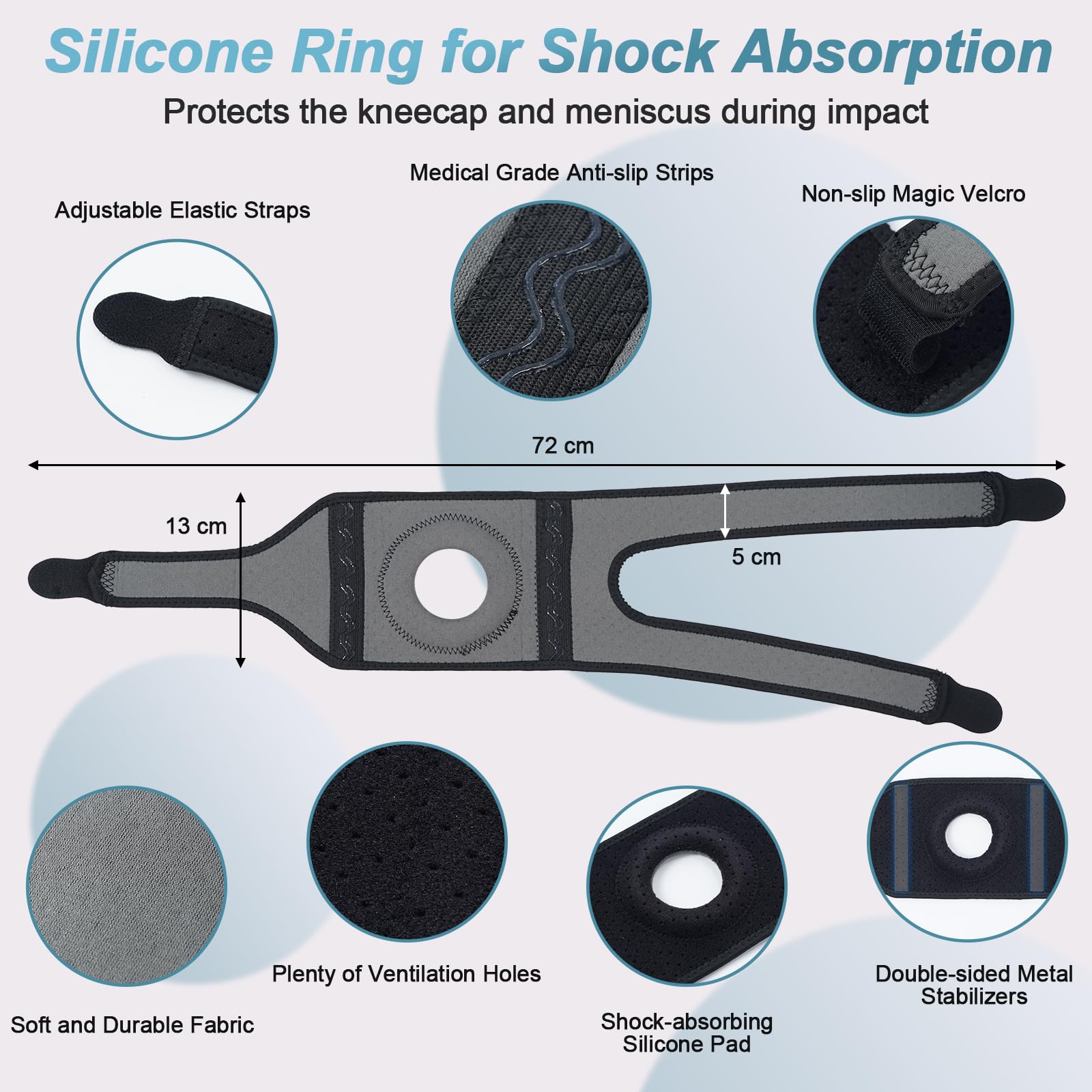 Confezione da 2 ginocchiere rotulee, per uomini e donne, ginocchiera regolabile per menisco e artrosi, supporto per ginocchio con protezione in silicone per corsa, sport - stabilizzazione, traspirante