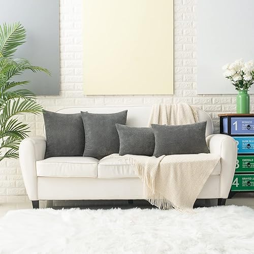 Miniatura 5 de HWY 50 Juego de 2 fundas de almohada rectangulares de pana suave y sólida, 12 x 20 pulgadas, para sofá, cama, fundas de cojín lumbares decorativas