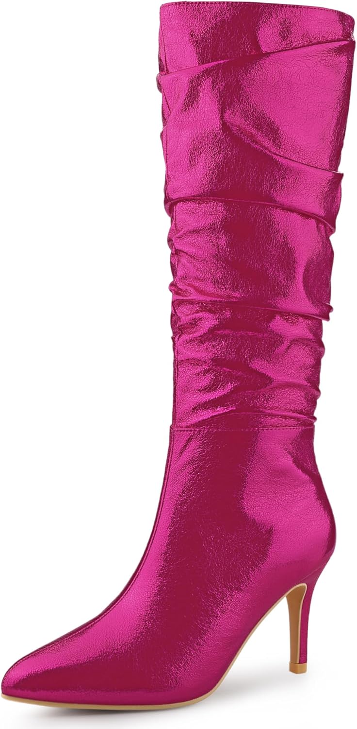 Allegra K Women's Pointed Toe Slouch Stiletto Heels Knee High Boots