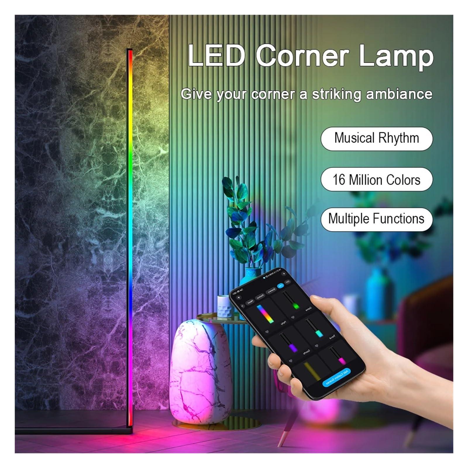140cm RGB LED Podłoga Atmosfera Możliwość Przyciemniania Nowoczesne Wewnętrzne Narożne Lampy Stojące Lampka Do Sypialni Nastrojowe Oświetlenie Dekoracyjne Miękkie Wystarczające światło(White LED)