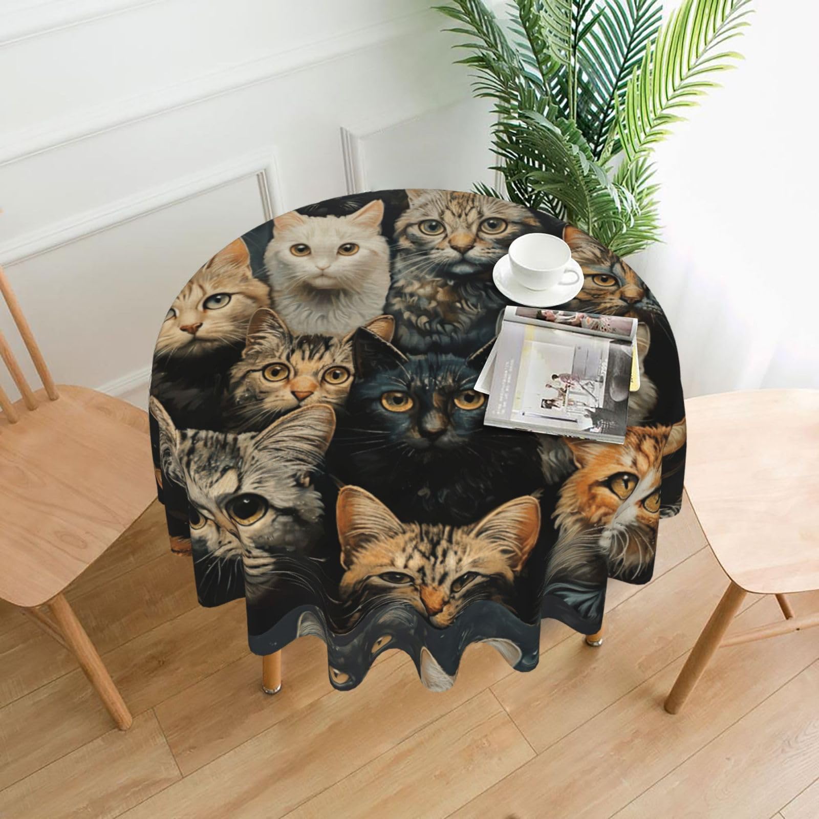 UVBDF Cat Print Multipurpose Round Tablecloth 60in Polyester Cover for Coffee Table Kitchen Desk Home Gift