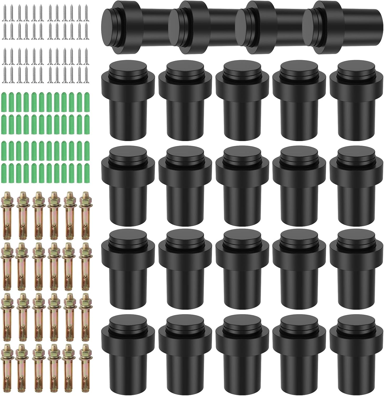 24 Pack Floor Door Stopper, Door Stoppers Wall Mount Heavy Duty, Doorstop with Rubber Rings, Modern Decorative Solid Doorstops Security Floor Mount Anchor Screw, Wall Protector for Cabinet