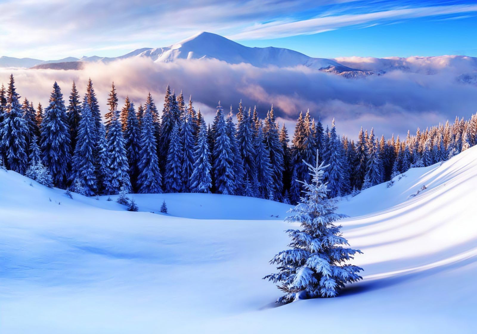 Forêt de Pins Enneigée Tapisserie Murale Grand Format pour Salon 3D
