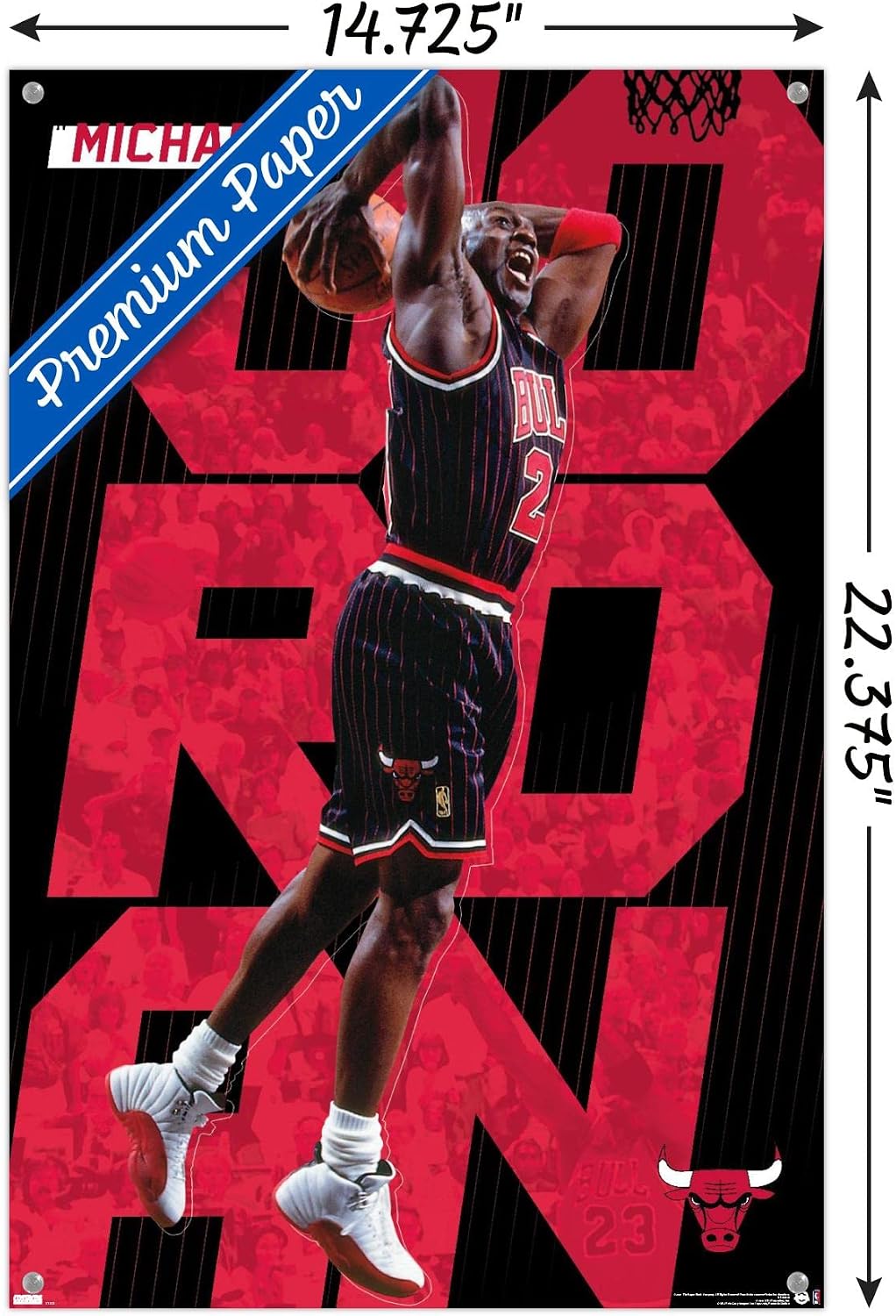 Trends International Michael Jordan - Pinstripes Wall Poster, 14.72" x 22.37", Premium Poster & Push Pin Bundle image 3