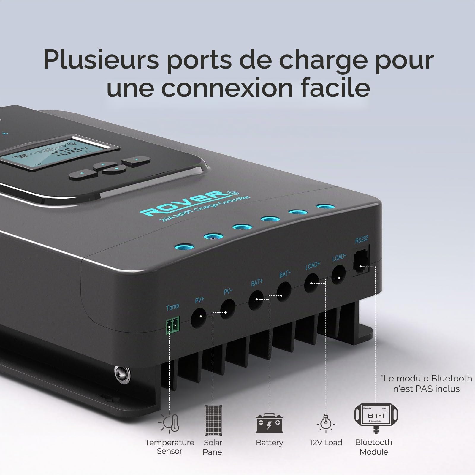Renogy Régulateur solaire MPPT 20 A 12/24 V avec écran LCD