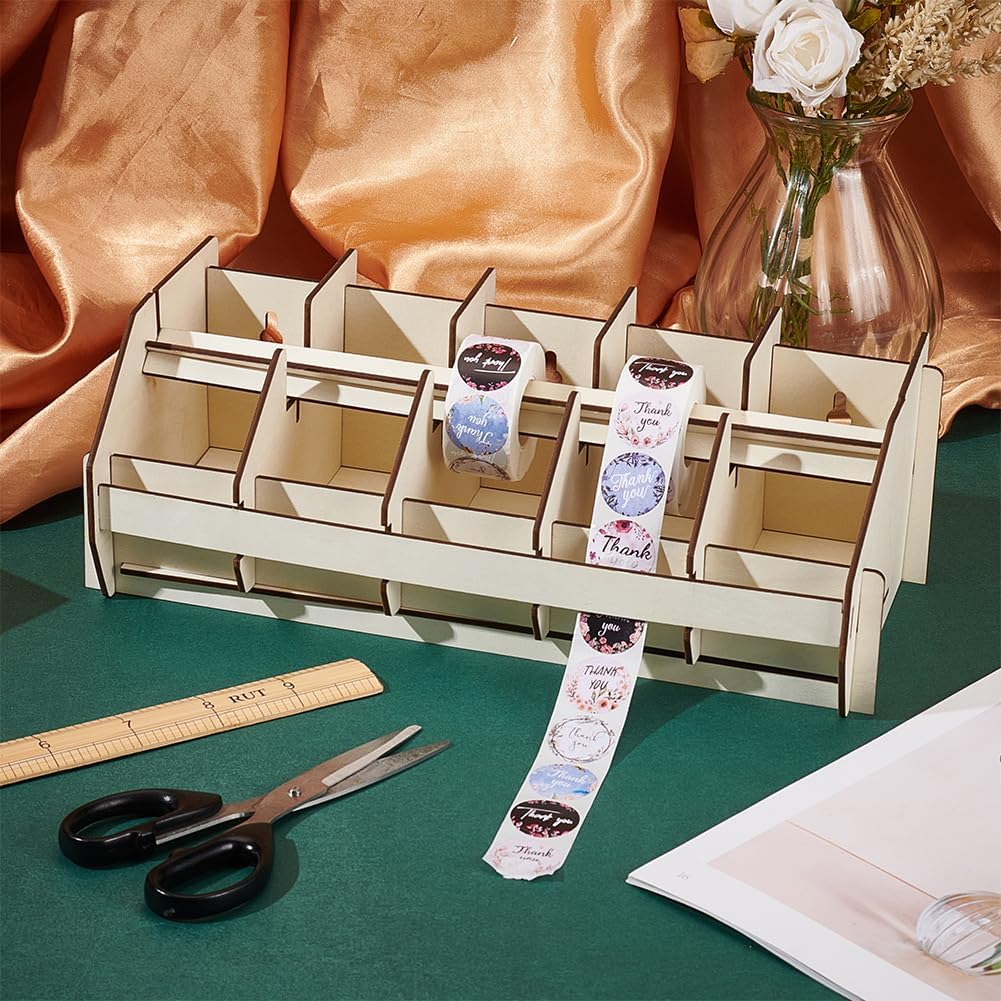 PH PandaHall Label Roll Holder Adjustable Sticker Roll Organizer Wooden Label Stand Dispenser Label Holder Accessories for Shipping Supplies Desktop Industrial Printer Home Office Organizer