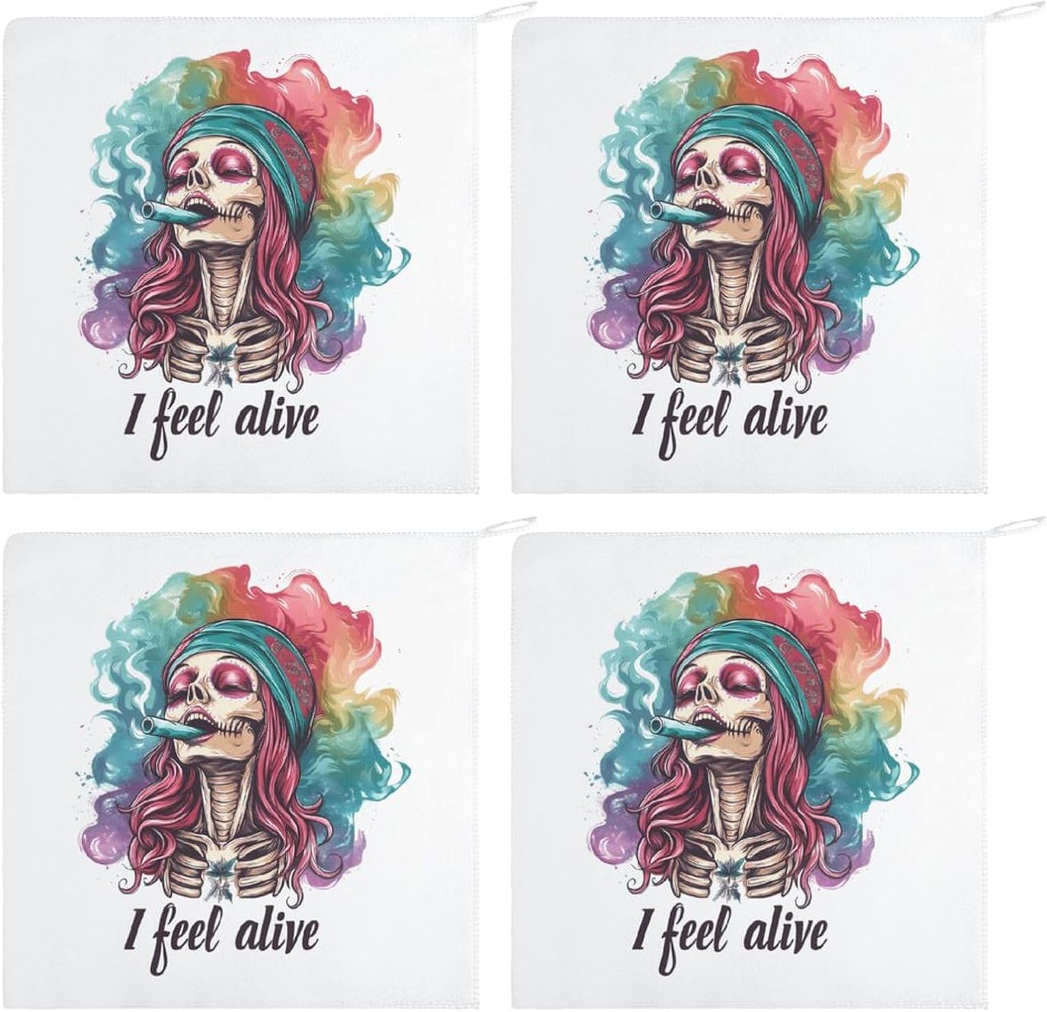 Skeleton Smoking Weed Towel Hand Towels Decorative Towel for Bathroom Kitchen Shower Gym 4PCS