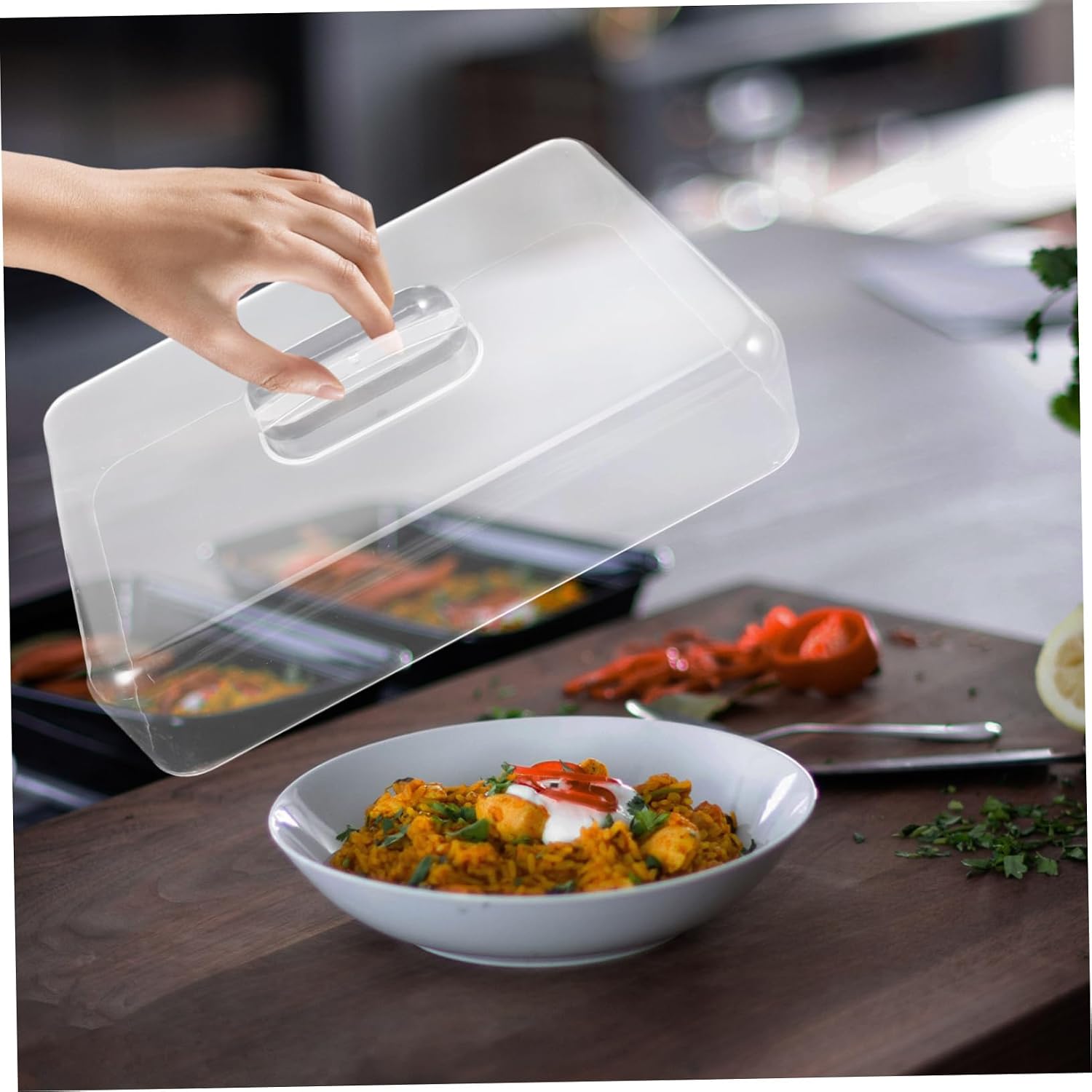 COLLBATH Clear Rectangular Food Covers with Dome for Displaying Desserts Snacks Cheese Spacious Transparent Acrylic Cake Platter for Home Kitchens Restaurants Cafes