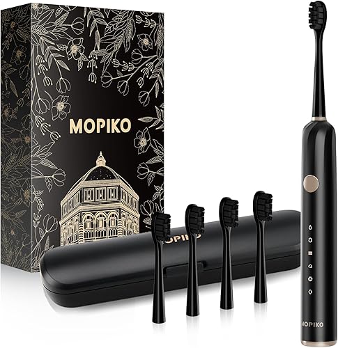 Cepillo de dientes eléctrico Sonic para adultos, negro, 5 modos, 8 cabezales de cepillo, 2 fundas de viaje, recargable, IPX7 impermeable