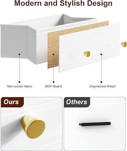 Miniatura 5 de Nicehill Cómoda blanca para dormitorio con 5 cajones, torre de almacenamiento de madera, cómoda con cajones para armario, sala de estar, pasillo,